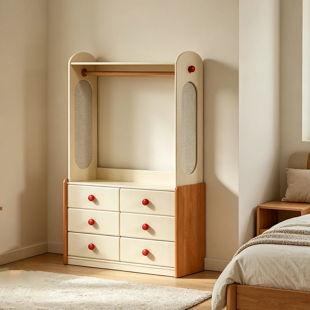 LUXORA Kids Storage Chest with Large Drawers and Coat Rack 6-Drawer Cabinet for Kids Room and Nursery
