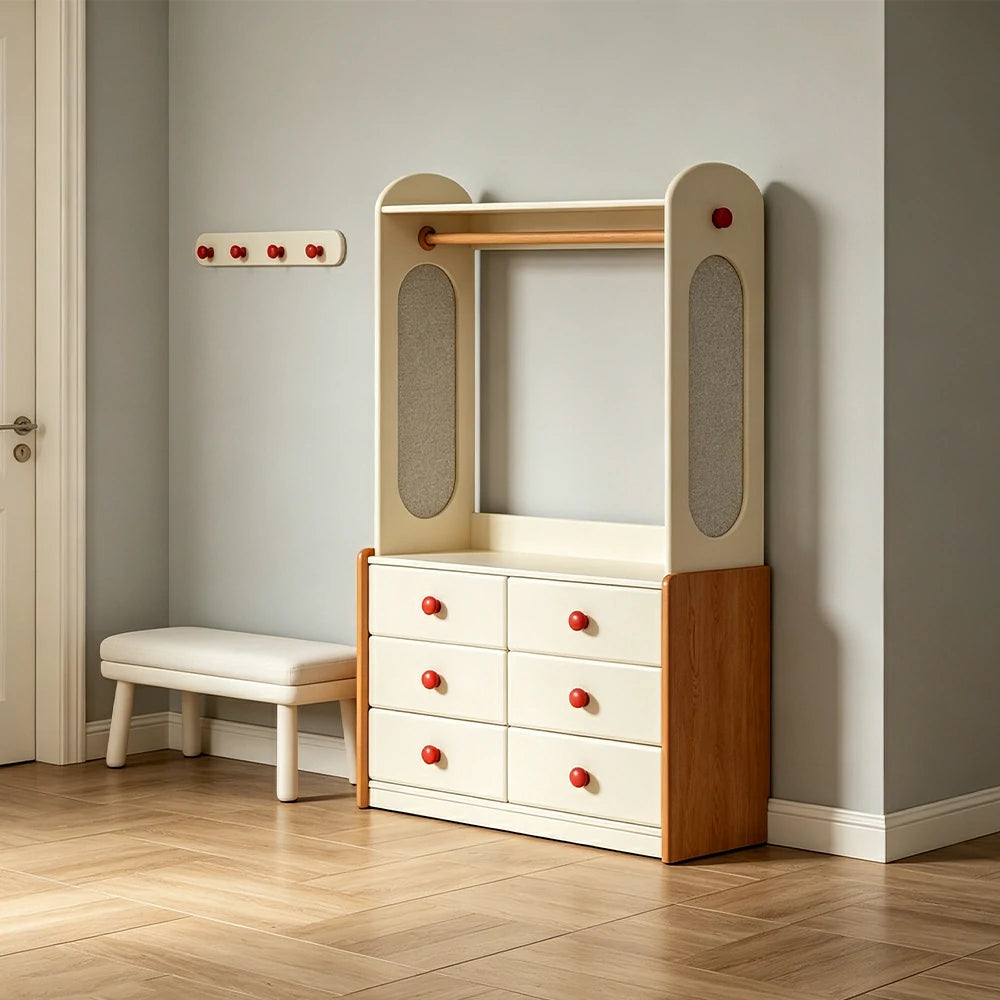 LUXORA Kids Storage Chest with Large Drawers and Coat Rack 6-Drawer Cabinet for Kids Room and Nursery