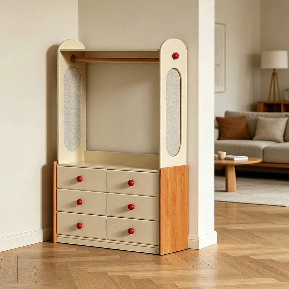 LUXORA Kids Storage Chest with Large Drawers and Coat Rack 6-Drawer Cabinet for Kids Room and Nursery