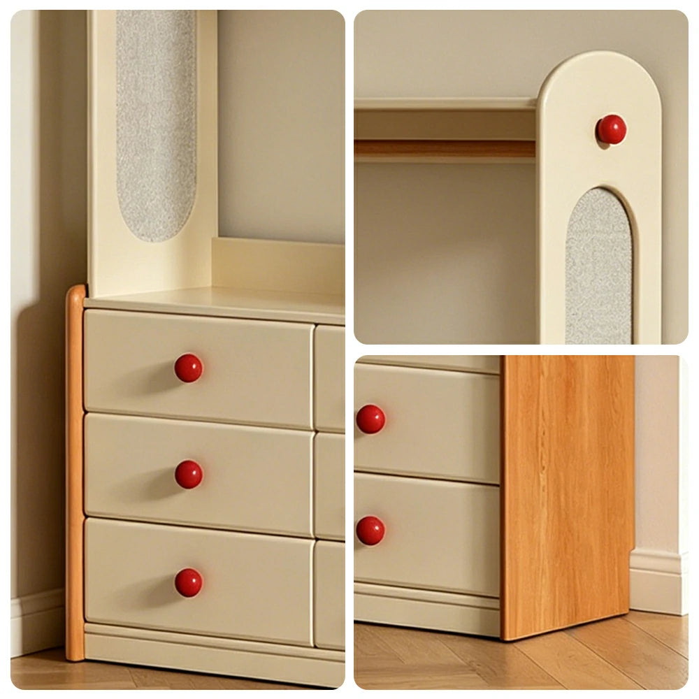 LUXORA Kids Storage Chest with Large Drawers and Coat Rack 6-Drawer Cabinet for Kids Room and Nursery