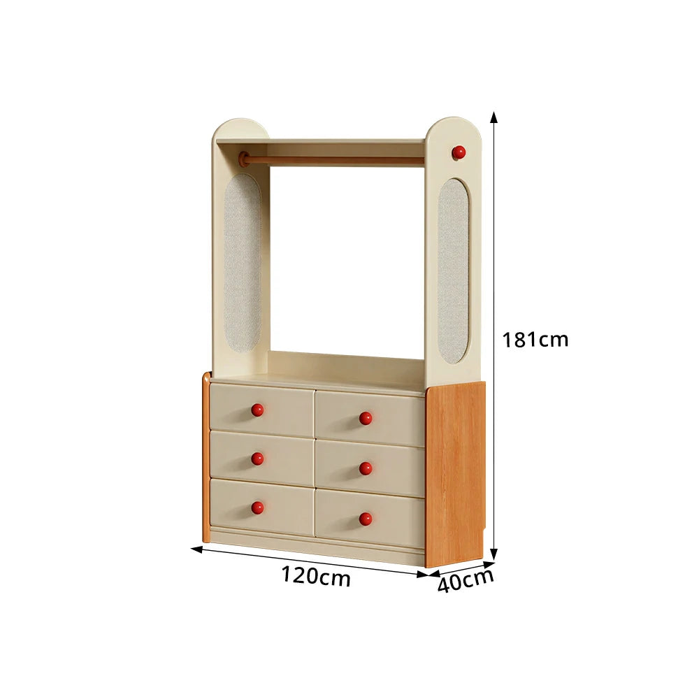 LUXORA Kids Storage Chest with Large Drawers and Coat Rack 6-Drawer Cabinet for Kids Room and Nursery