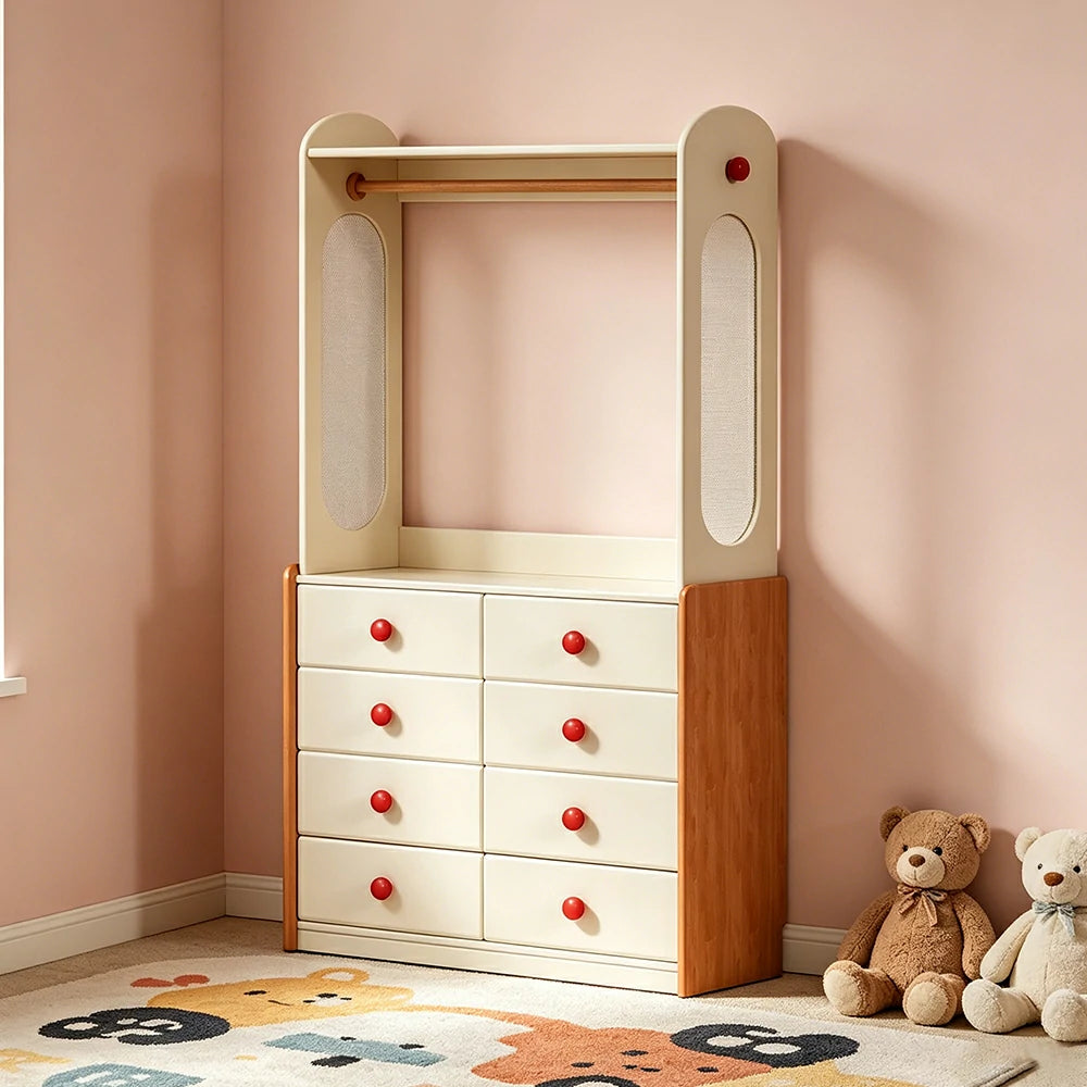 LUXORA Kids Storage Chest with Large Drawers and Coat Rack 8-Drawer Cabinet for Kids Room and Nursery