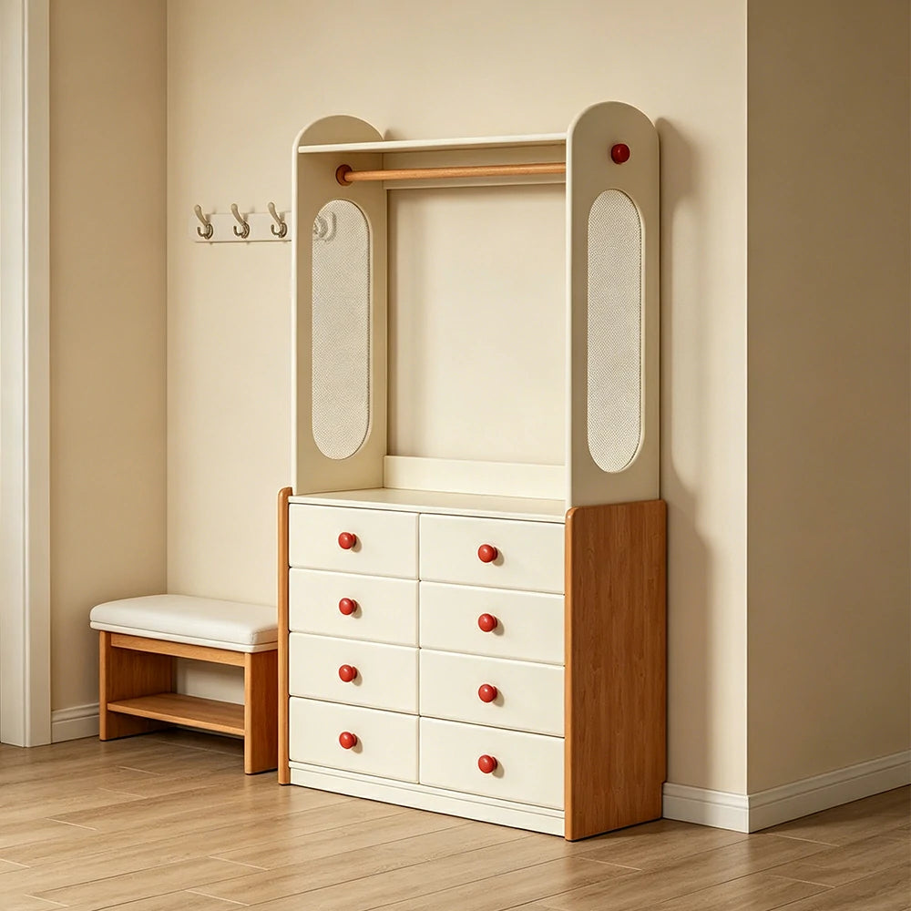 LUXORA Kids Storage Chest with Large Drawers and Coat Rack 8-Drawer Cabinet for Kids Room and Nursery