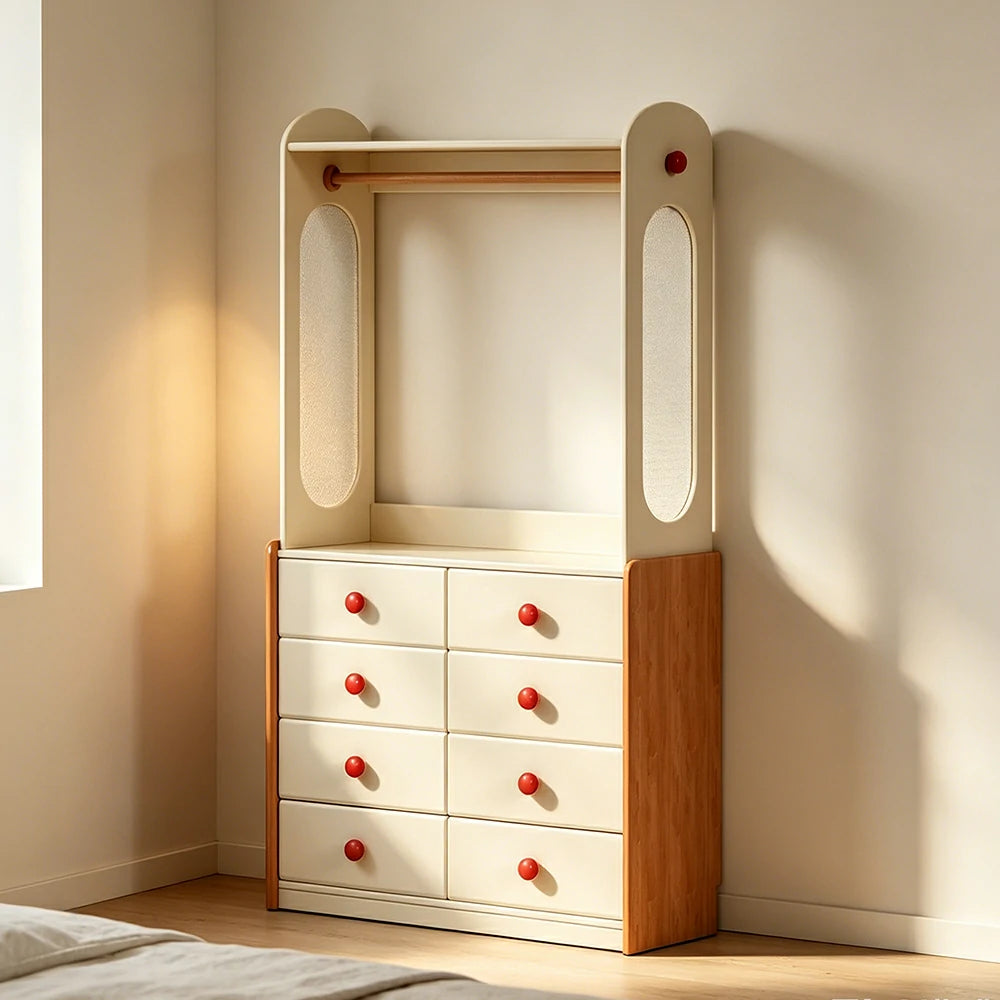 LUXORA Kids Storage Chest with Large Drawers and Coat Rack 8-Drawer Cabinet for Kids Room and Nursery