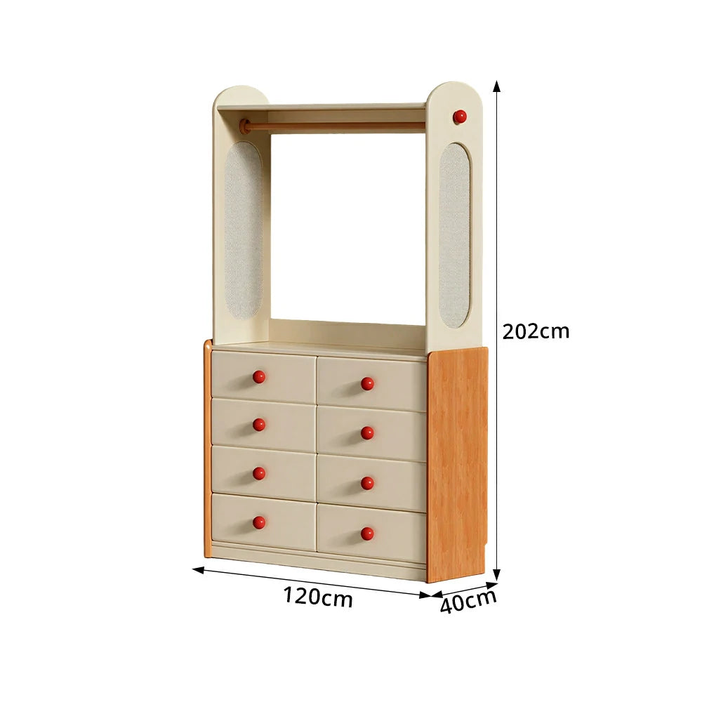 LUXORA Kids Storage Chest with Large Drawers and Coat Rack 8-Drawer Cabinet for Kids Room and Nursery