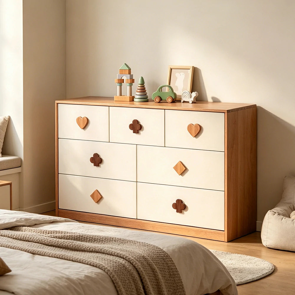 LUXORA Kids Dresser Cream Style Eco-Friendly Rounded Silent Rails 7-Drawer Cabinet for Kids Room Bedroom Living Room Reading Corner