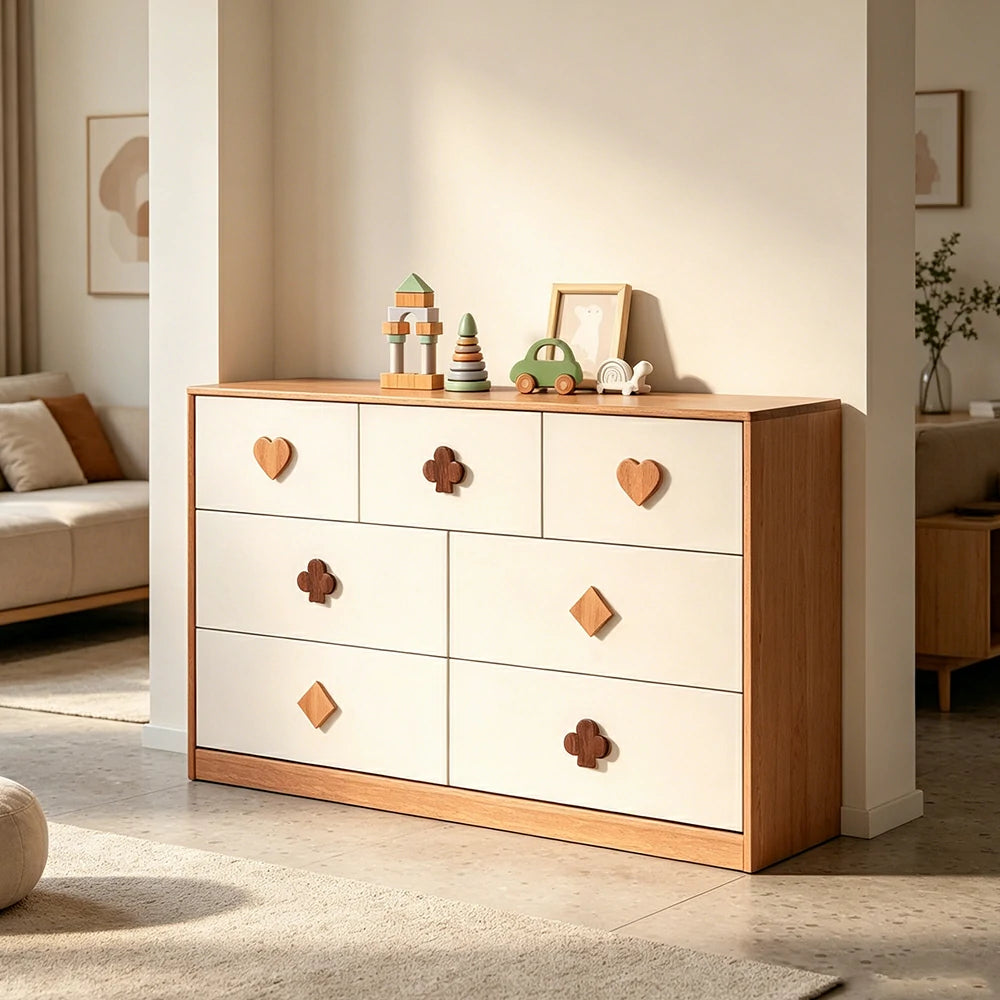 LUXORA Kids Dresser Cream Style Eco-Friendly Rounded Silent Rails 7-Drawer Cabinet for Kids Room Bedroom Living Room Reading Corner