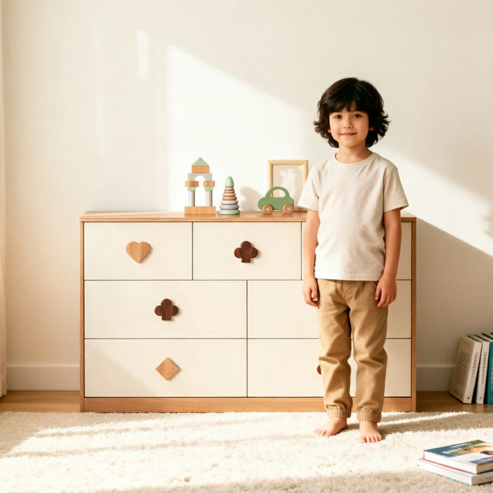 LUXORA Kids Dresser Cream Style Eco-Friendly Rounded Silent Rails 7-Drawer Cabinet for Kids Room Bedroom Living Room Reading Corner