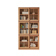 LUXORA Solid Wood Glass Door Storage Cabinet Adjustable Shelves Anti-Tip Reinforced Structure Three Tier for Living Room Dining Room Study - Wood
