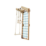 LUXORA Imported Beech Wood Kids Climbing Frame with Net Rings and Swing for Playroom - Natura