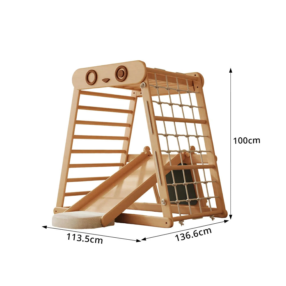 LUXORA Totoro Kids Climbing Frame with Rock Slide Swing Drawing Board and Cushion - Natural