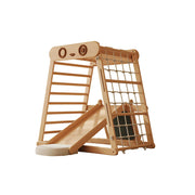 LUXORA Totoro Kids Climbing Frame with Rock Slide Swing Drawing Board and Cushion - Natural
