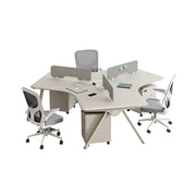 LUXORA 3 Person Office Desk Set Modern Lacquer Workstation with Storage Cabinets & Chairs - Cream