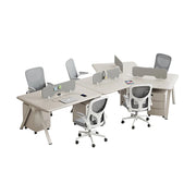 LUXORA 5 Person Office Desk Set Modern Lacquer Workstation with Storage Cabinets & Chairs - Cream