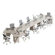 LUXORA 10 Person Office Desk Set Modern Lacquer Workstation with Storage Cabinets & Chairs - Cream