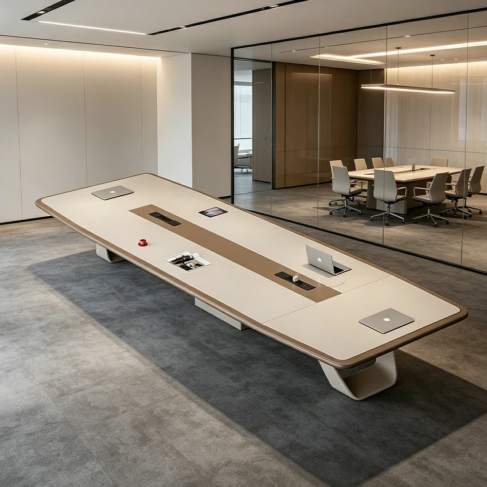 LUXORA 240/320/400cm Executive Conference Table Two-Tone Lacquer Meeting Desk for Office Boardroom - Cream