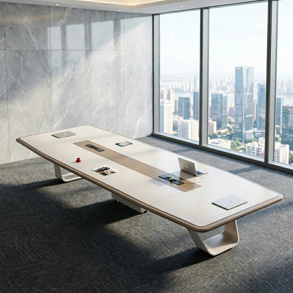 LUXORA 240/320/400cm Executive Conference Table Two-Tone Lacquer Meeting Desk for Office Boardroom - Cream