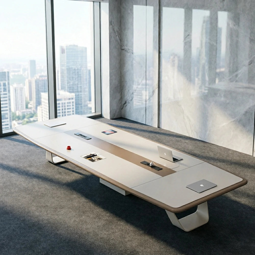 LUXORA 240/320/400cm Executive Conference Table Two-Tone Lacquer Meeting Desk for Office Boardroom - Cream