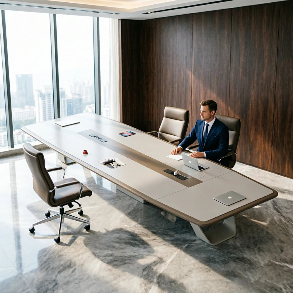 LUXORA 240/320/400cm Executive Conference Table Two-Tone Lacquer Meeting Desk for Office Boardroom - Cream