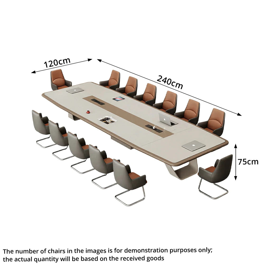 LUXORA 2.4m Executive Conference Table Set Premium Lacquer Desk with 8 Leather Chairs - Cream