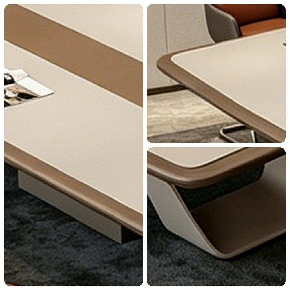 LUXORA 3.2m Executive Conference Table Set Premium Lacquer Desk with 10 Leather Chairs - Cream