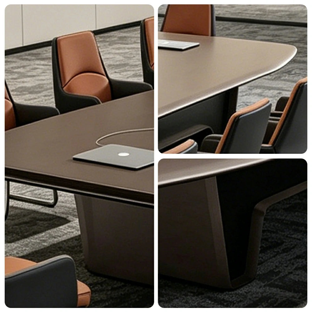 LUXORA 2.4m Executive Conference Table Set Modern Large Meeting Desk with 8 Leather Chairs - Dark Brown