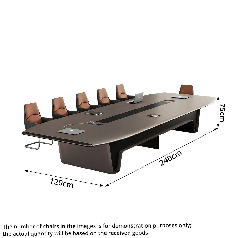LUXORA 2.4m Executive Conference Table Set Modern Large Meeting Desk with 8 Leather Chairs - Dark Brown