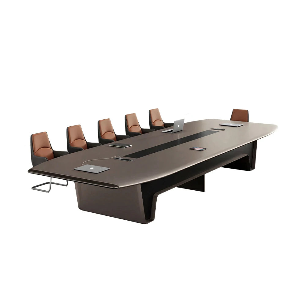 LUXORA 2.4m Executive Conference Table Set Modern Large Meeting Desk with 8 Leather Chairs - Dark Brown