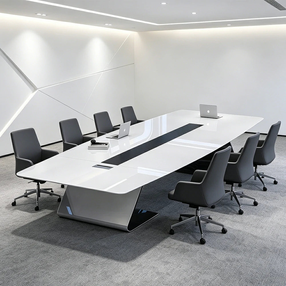 LUXORA 240/320/400cm Executive Conference Table Modern Curved Meeting Desk - White