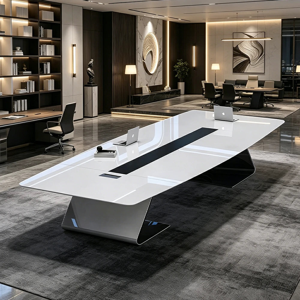 LUXORA 240/320/400cm Executive Conference Table Modern Curved Meeting Desk - White