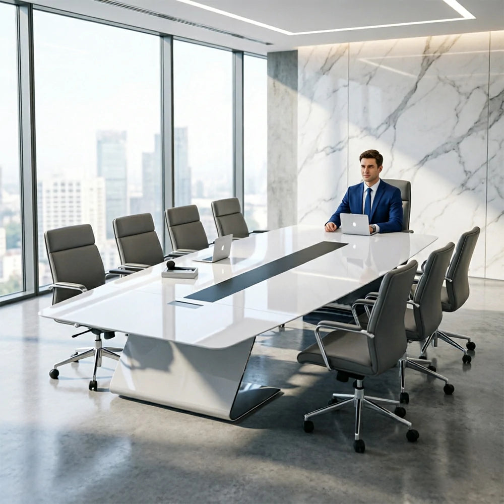 LUXORA 240/320/400cm Executive Conference Table Modern Curved Meeting Desk - White