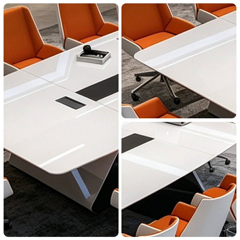 LUXORA 3.2m x 1.2m Conference Table Set Luxury Piano Paint Meeting Desk with 10 Chairs - White