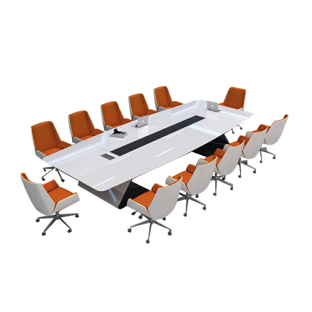 LUXORA 3.2m x 1.2m Conference Table Set Luxury Piano Paint Meeting Desk with 10 Chairs - White