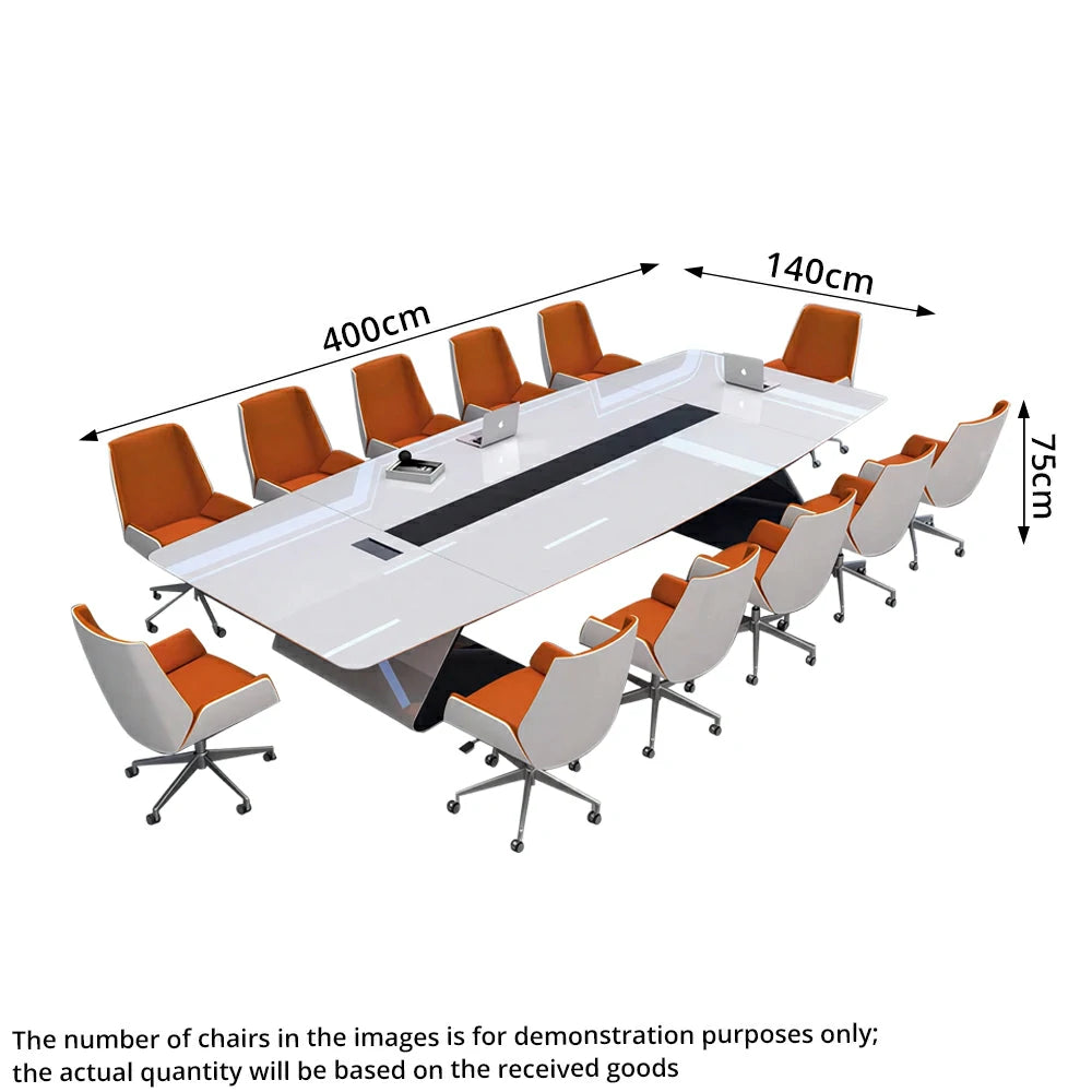 LUXORA 4M Luxury Piano Paint Conference Table Set with 12 Chairs for Meeting Room - White