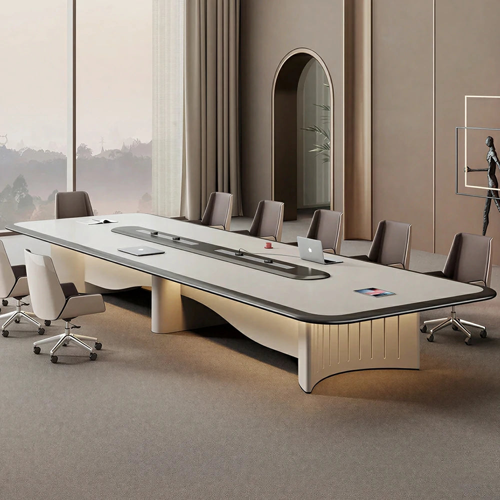 LUXORA 240/320/400cm Executive Conference Table Modern Curved Meeting Desk - Beige