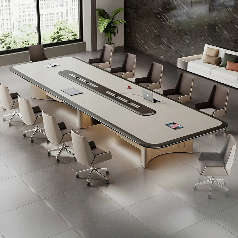 LUXORA 240/320/400cm Executive Conference Table Modern Curved Meeting Desk - Beige