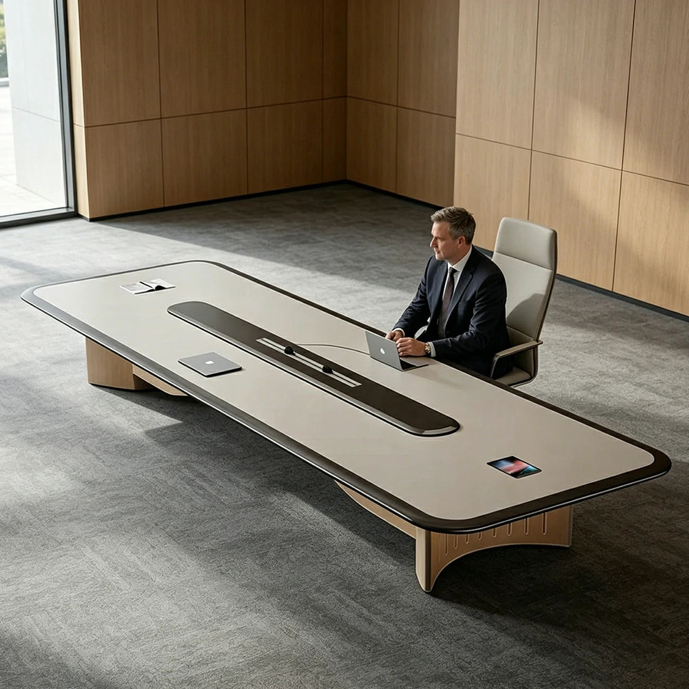 LUXORA 240/320/400cm Executive Conference Table Modern Curved Meeting Desk - Beige