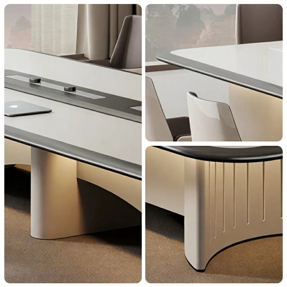 LUXORA 240/320/400cm Executive Conference Table Modern Curved Meeting Desk - Beige