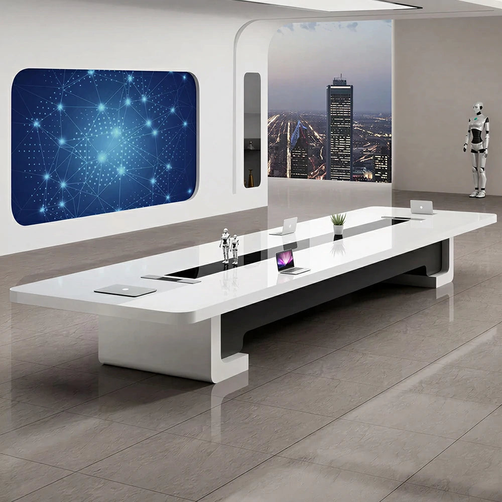 LUXORA 240/320/400cm Piano Lacquer Conference Table Modern Executive Meeting Desk - White