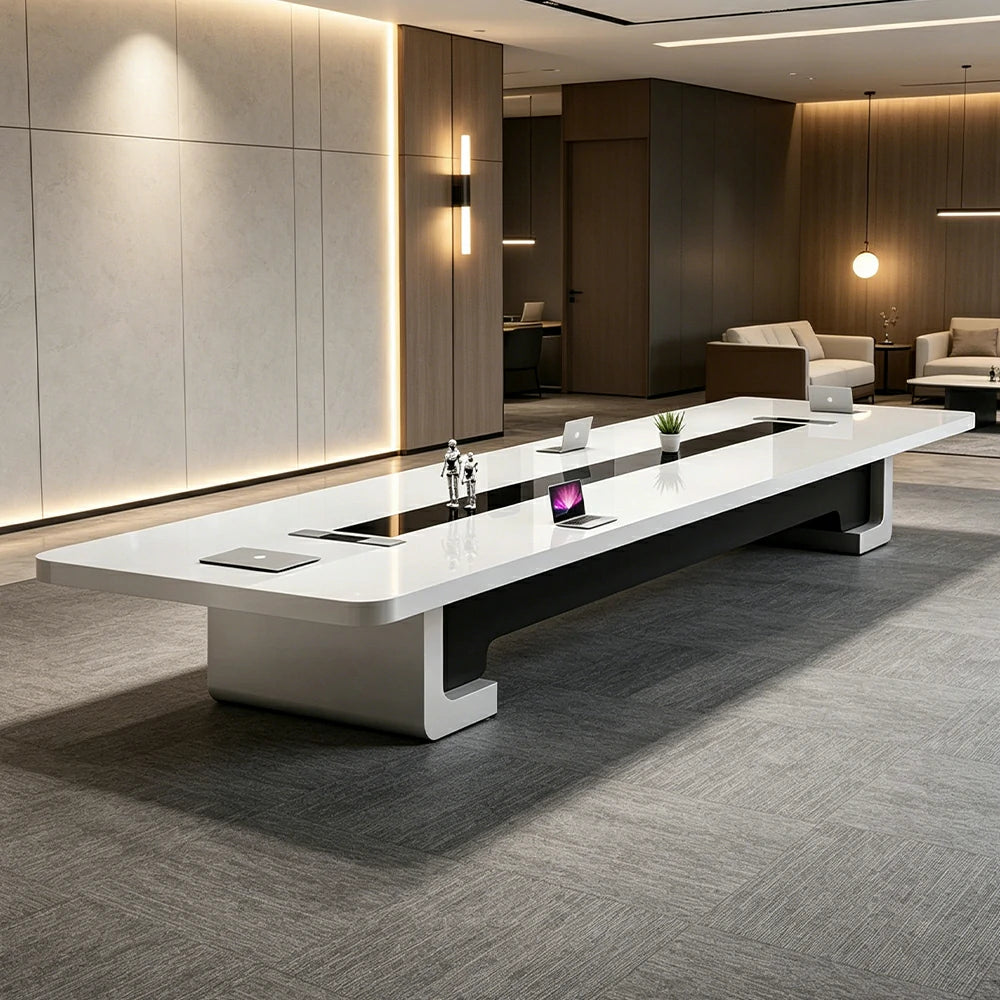 LUXORA 240/320/400cm Piano Lacquer Conference Table Modern Executive Meeting Desk - White