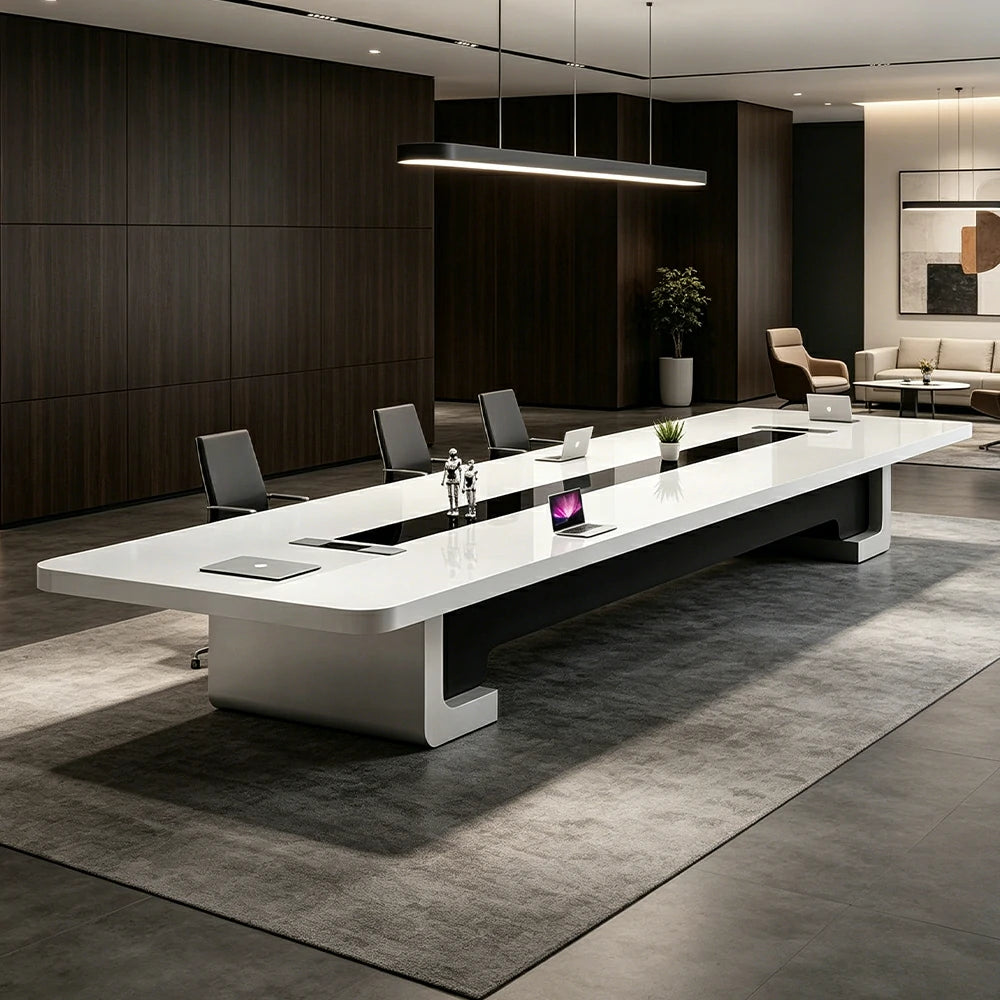 LUXORA 240/320/400cm Piano Lacquer Conference Table Modern Executive Meeting Desk - White