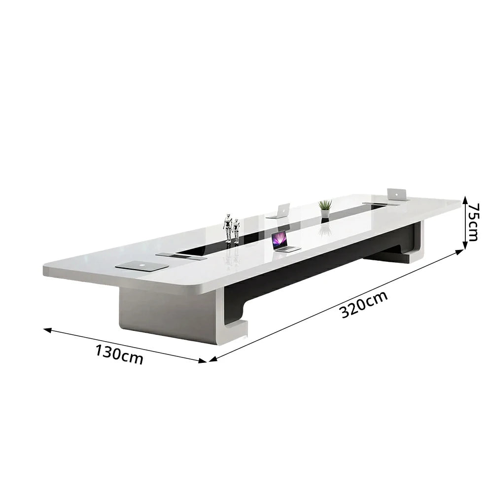 LUXORA 240/320/400cm Piano Lacquer Conference Table Modern Executive Meeting Desk - White