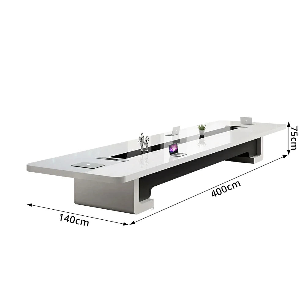 LUXORA 240/320/400cm Piano Lacquer Conference Table Modern Executive Meeting Desk - White