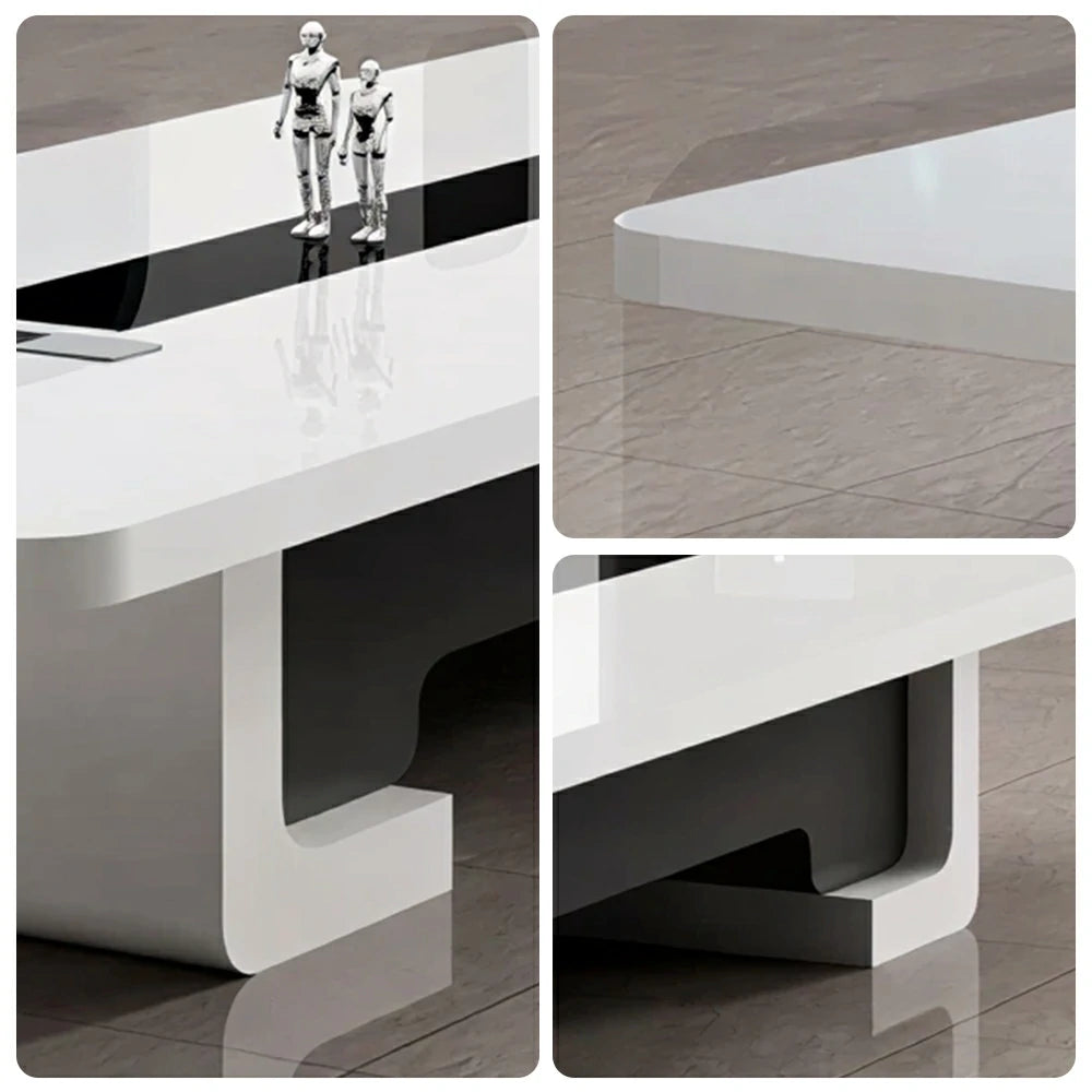 LUXORA 240/320/400cm Piano Lacquer Conference Table Modern Executive Meeting Desk - White