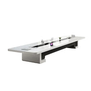 LUXORA 240/320/400cm Piano Lacquer Conference Table Modern Executive Meeting Desk - White