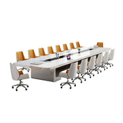 LUXORA 400cm Executive Conference Table Set Modern Piano Lacquer Meeting Desk with 12 Chairs - White