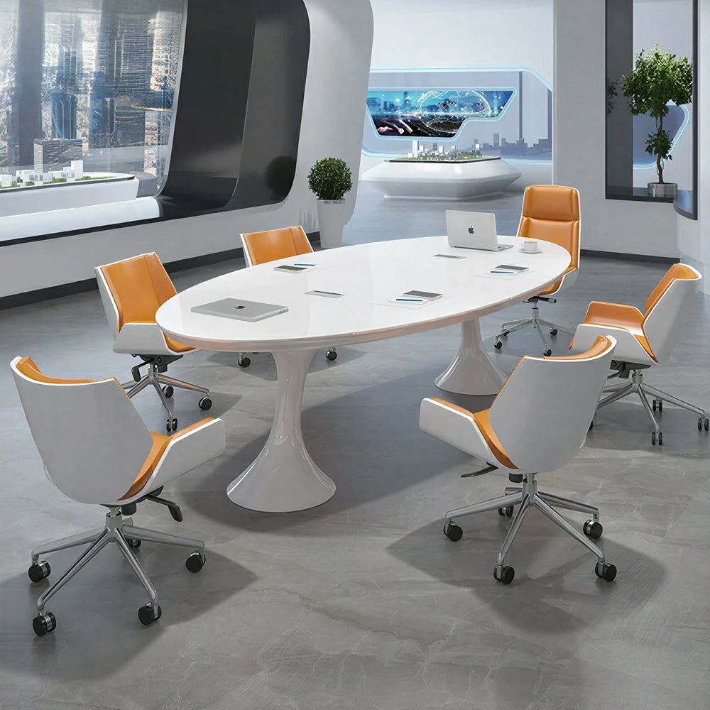LUXORA 180/240/300cm Oval Conference Table Modern Small Meeting Desk - White