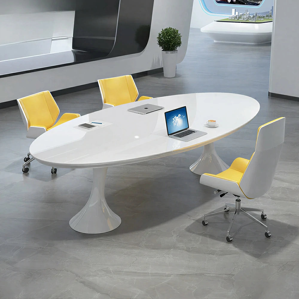LUXORA 180/240/300cm Oval Conference Table Modern Small Meeting Desk - White
