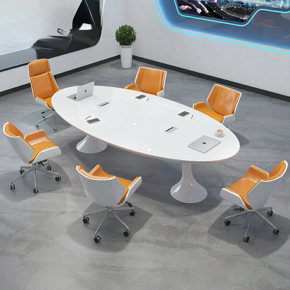 LUXORA 180/240/300cm Oval Conference Table Modern Small Meeting Desk - White