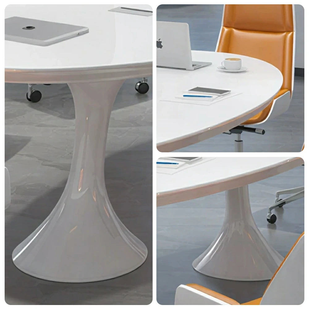 LUXORA 180/240/300cm Oval Conference Table Modern Small Meeting Desk - White